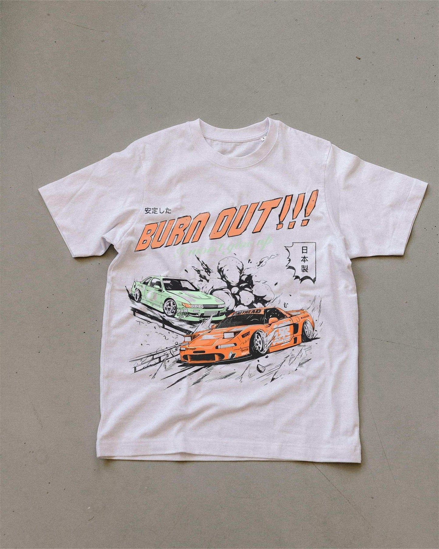 BURN OUT CARS WHITE OVERSIZED T-SHIRT