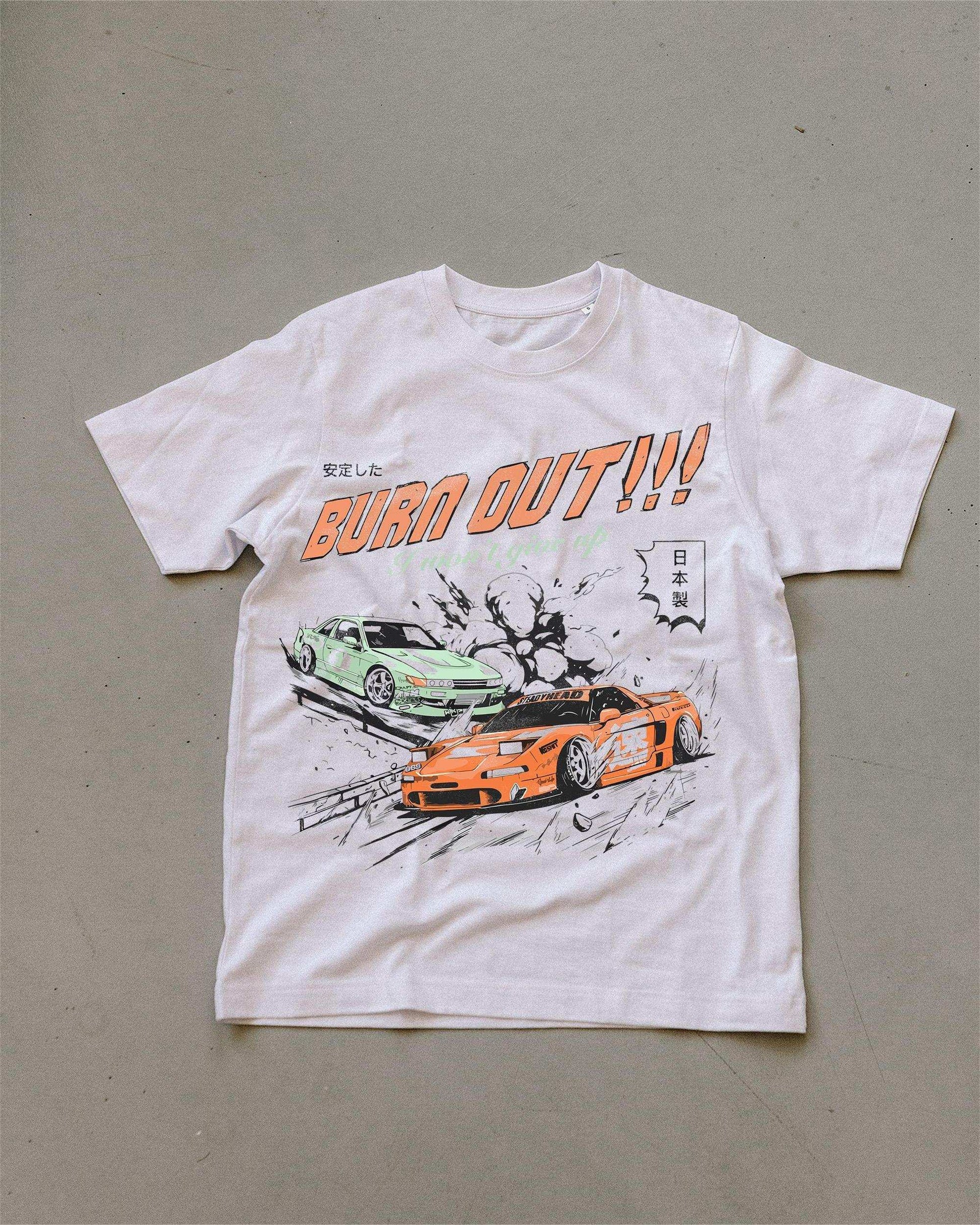 BURN OUT CARS WHITE OVERSIZED T-SHIRT