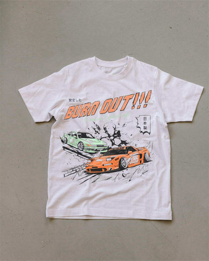 BURN OUT CARS WHITE OVERSIZED T-SHIRT